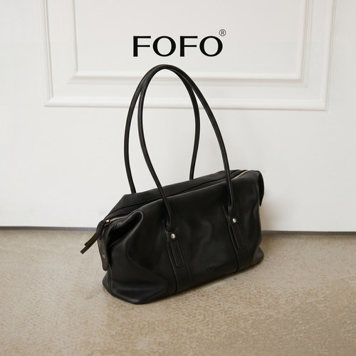 FOFO保龄球包头层牛皮百搭腋下包女时尚手提枕头包极简风波士顿包