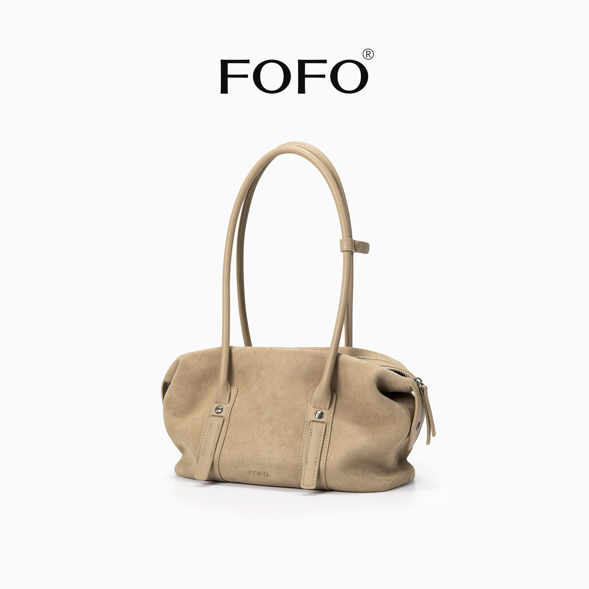 FOFO麂皮保龄球包中号百搭腋下包女时尚牛皮手提枕头包波士顿包包