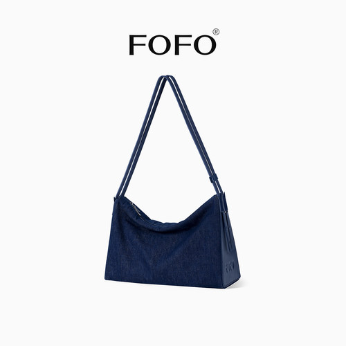 FOFO原创尼龙三角包牛仔色