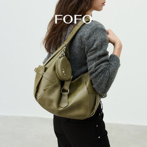FOFO鞣光可颂包鞣光头层植鞣牛皮单肩腋下包原创小众通勤手提女包
