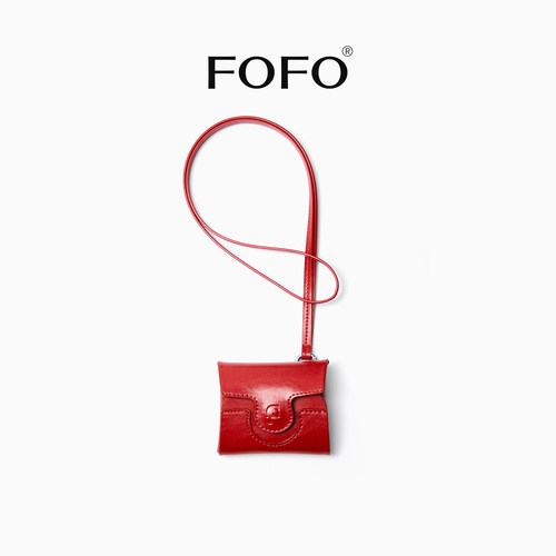FOFO拼块挂脖小包原创小众设计牛皮迷你零钱卡包耳机钥匙口红包