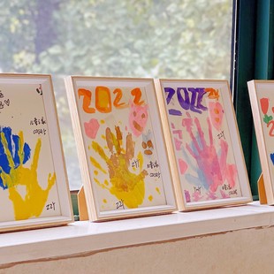 手工diy情侣宝宝手印画框简约画框摆台长方形现代简约木质相框批