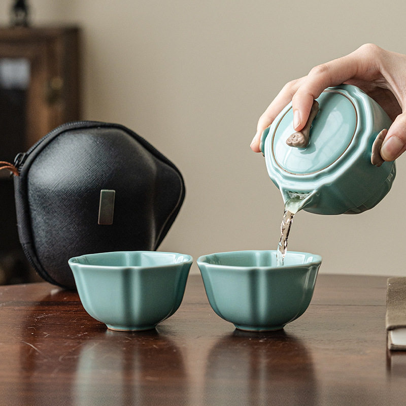 汝窑快客杯一壶两杯露营旅行茶具陶瓷泡茶具小套装茶具