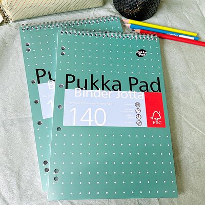 Pukka Pad A4绿色横线竖翻线圈本上翻横线笔记本子螺旋纠错记事本简约商务手账本