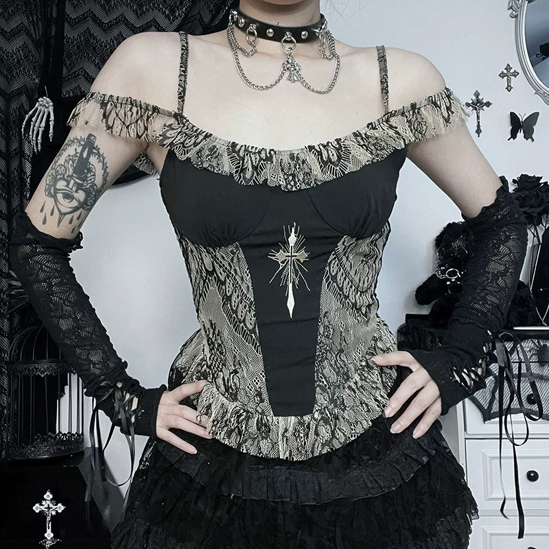 Контрастная вышивка Cross Топ с окантовкой Cross-Embroidered Vela Velled Cloud Girl