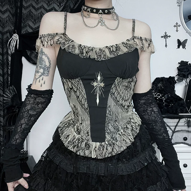 Контрастная вышивка Cross Топ с окантовкой Cross-Embroidered Vela Velled Cloud Girl
