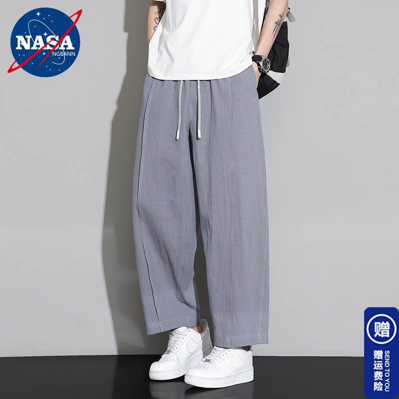 NASA纯棉男夏九分加大直筒裤