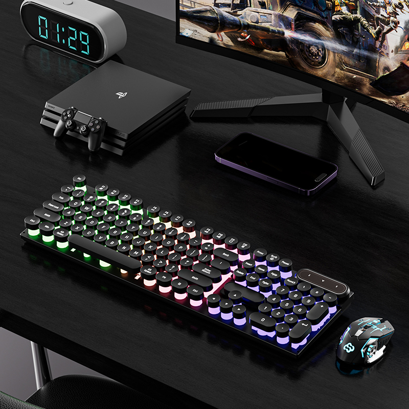 沃耳发光游戏键盘鼠标套装台式机有线电脑机械手感电竞耳机三件套