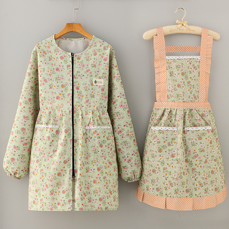 韩版长袖围裙家用厨房上班做饭无袖防油污耐磨耐脏工作服透气可爱