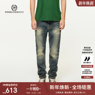 直筒复古字母印花水洗牛仔裤 PP意大利轻奢男装 修身 新款 潮 2025夏季