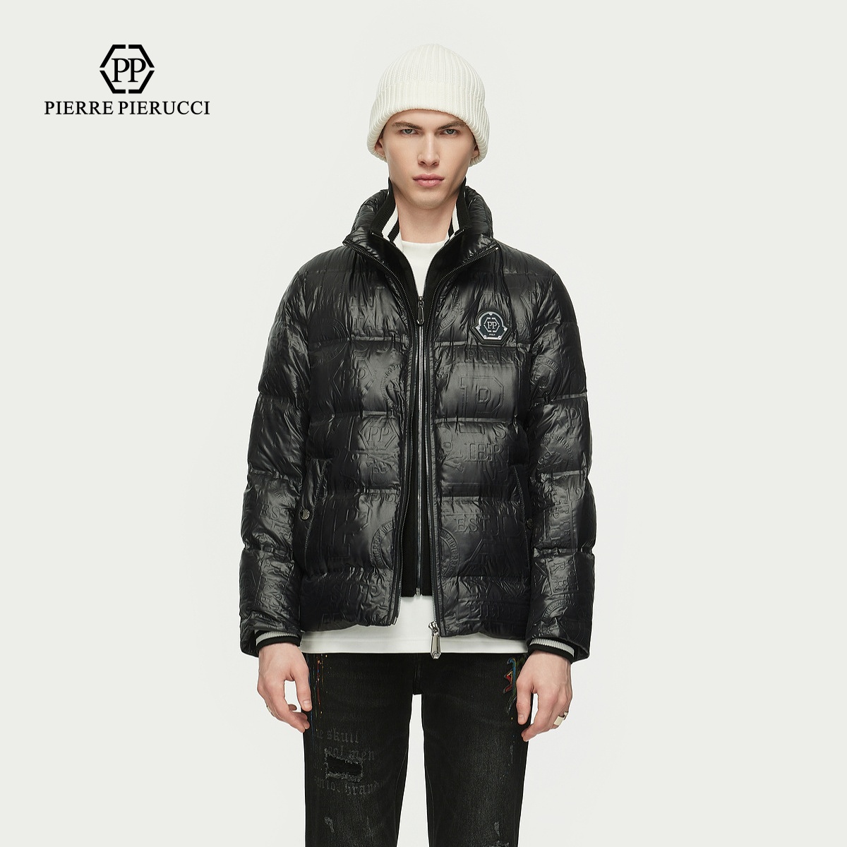 PP意大利轻奢男装2024冬季新款立领羽绒服字母钢印设计潮流外套男