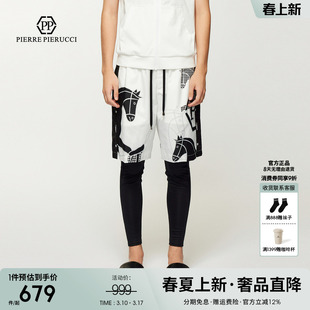 PP意大利轻奢男装夏季时尚印花五分短裤男宽松大码薄款沙滩裤中裤