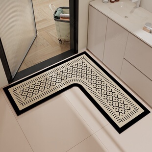 简约L型硅藻泥地垫浴室强吸水家用防滑垫卫生间门口进门耐脏脚垫
