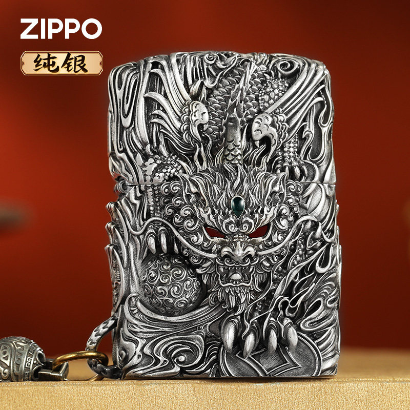 正版Zippo打火机重盔甲纯银灵眸招财貔貅机关煤油防风送礼高档