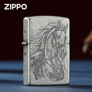 正版Zippo打火机古银马到成功蚀雕刻煤油防风送礼马年高档定制