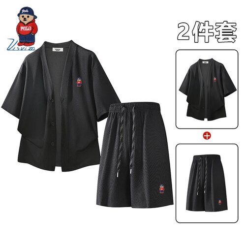 VISIVM SHINY夏季休闲运动套装男翻领外套时尚短裤两件套情侣装
