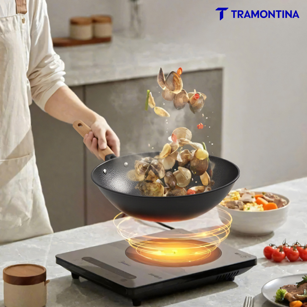 32cm碳钢锤纹炒锅家用炒菜专用锅