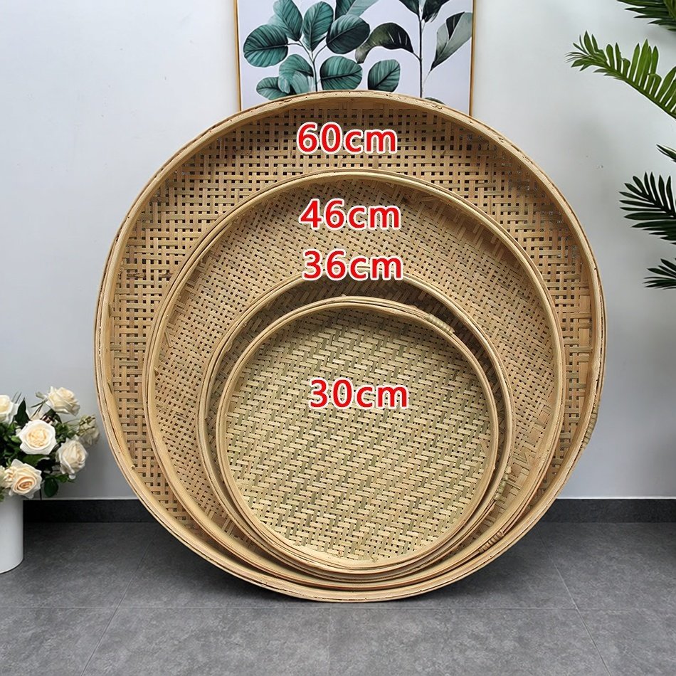 竹编竹制品家用圆簸箕无孔有孔