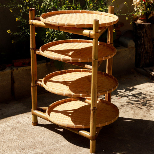 手工竹制晾晒架三脚架竹子置物架干货架网红市井火锅菜品架子竹筛