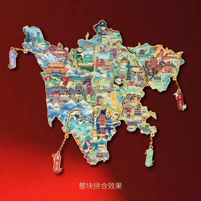 四川地图金属冰箱贴创意旅游纪念品中国城市特色景点拼接礼品磁贴