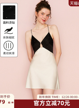 DPLAYSWEET法式轻奢缎面性感短款吊带睡裙波点撞色美背睡衣2025年