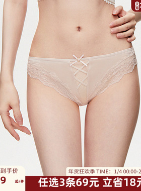 DPLAYSWEET粉嫩纯欲风镂空蝴蝶结三角裤舒适薄款内裤2025冬季女士