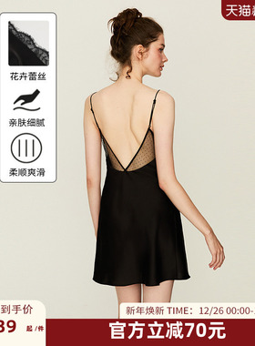 DPLAYSWEET法式轻奢蕾丝拼接吊带睡裙性感露背家居服睡衣2025年冬