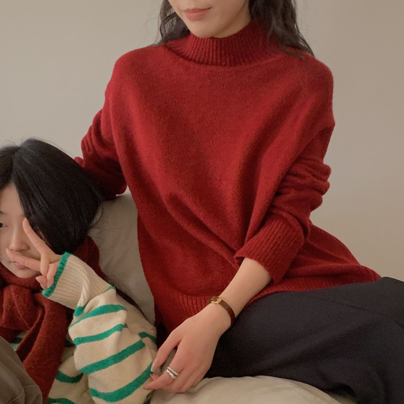 杜小宅秋冬新款毛衣女思琳女孩慵懒法式毛衣半高领套头针织衫上衣