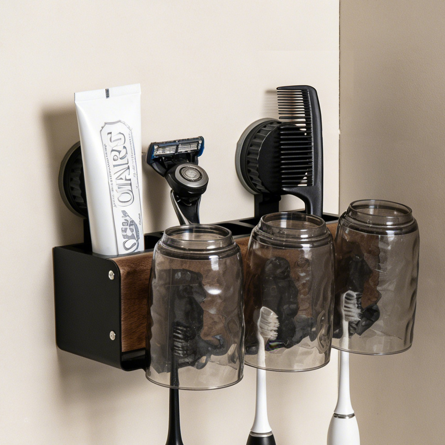 者纳里 电动牙刷牙杯置物架壁挂式吸盘免打孔洗漱台漱口杯收纳架