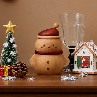 者纳里实木牙签盒创意摆件雪人开瓶器圣诞节礼物棉签牙线收纳盒