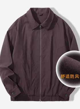 ZABE2025秋新款美式复古翻领行政夹克男紫色宽松格纹内衬保暖外套