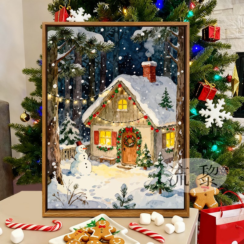 童话森林木屋圣诞节DIY数字油画