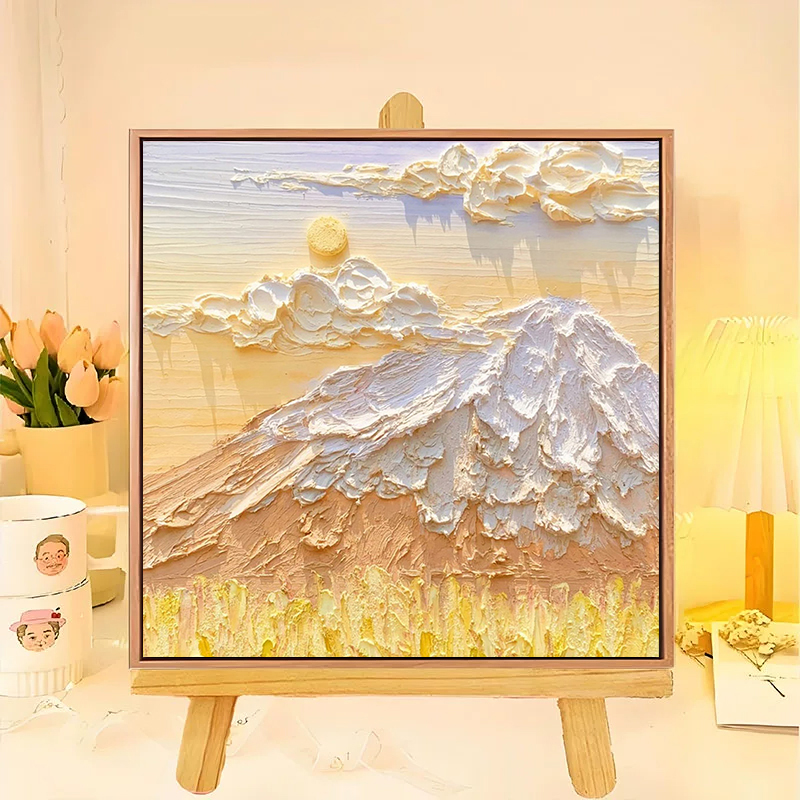 秋天奶油风风景肌理画DIY猫咪