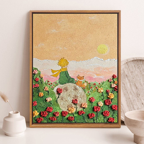 月亮玫瑰小王子卡通肌理数字油画