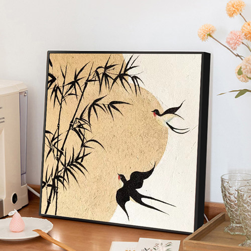 竹报平安燕归肌理数字油画