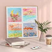 高级感花卉风景DIY数字油画手工填充色石英砂丙烯肌理解压装 饰画