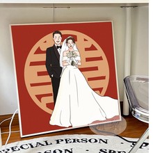 饰画 结婚情侣头像喜字数字油画diy手工绘填色卡通新婚礼物油彩装