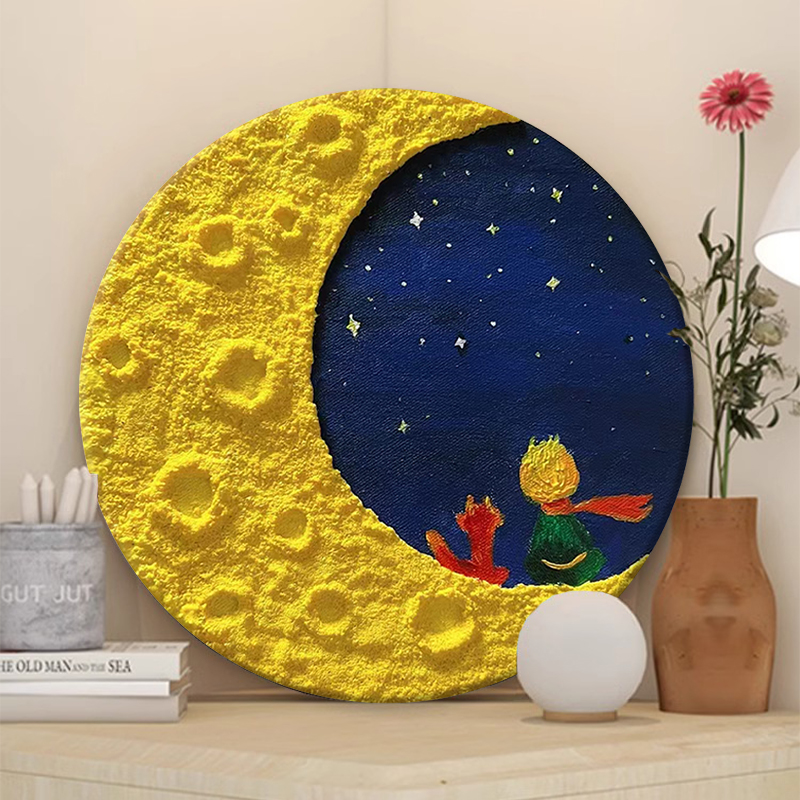 月亮上小王子肌理数字油画卡通