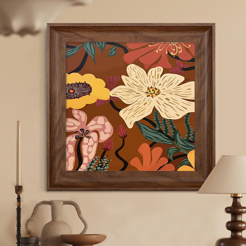 中古风花卉数字油画DIY复古客厅