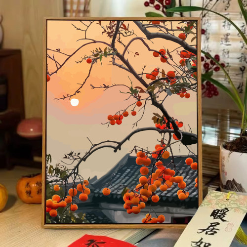 新中式柿柿如意客厅装饰数字油画