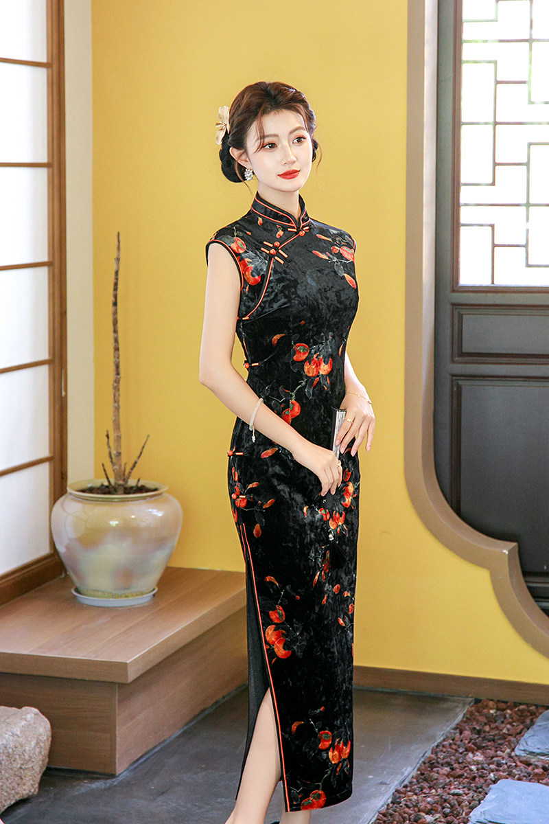柿柿如意2025新款旗袍钻石绒夏改良新中式年轻款超仙气质复古无袖