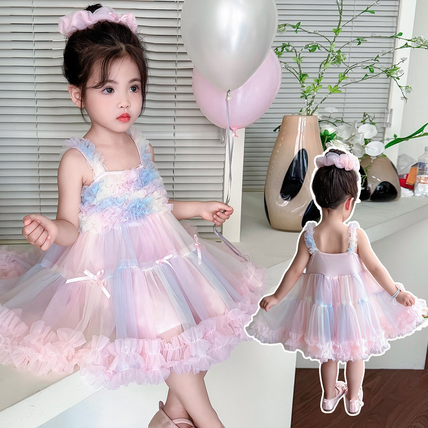 2026新款夏季甜美公主裙女童粉色蓬蓬裙生日派对礼服连衣裙