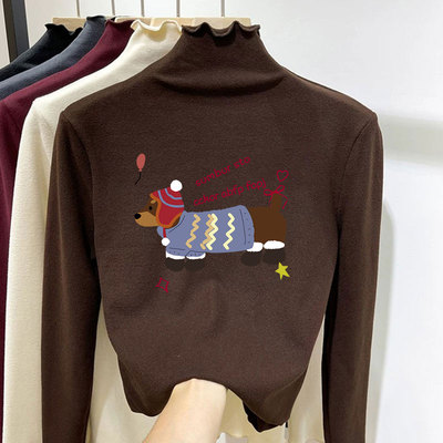 女童德绒长袖t恤儿童内搭秋冬季洋气打底衫中大童半高领上衣童装