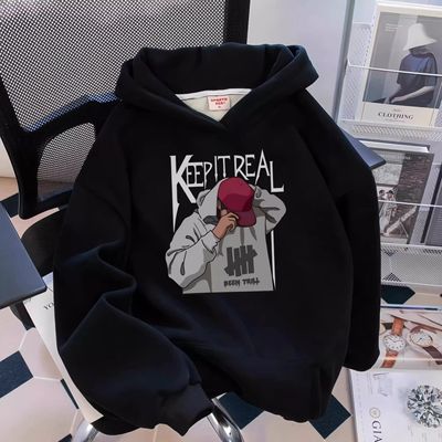 秋冬季长袖加绒卫衣男童初中高中学生痞帅连帽青少年帅气童装