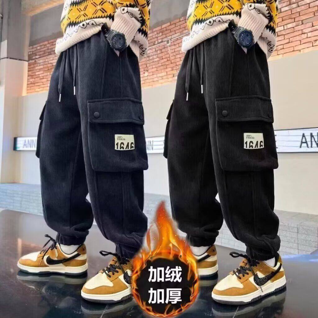 儿童装男童冬装一体加绒裤子2025新款中大童冬季加厚秋冬款工装裤