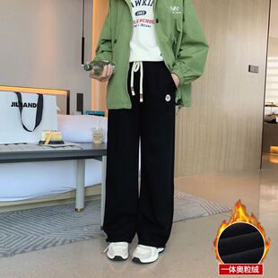 女童裤子2025秋季新款中学生阔腿裤百搭灰色中大童冬季加绒直筒裤