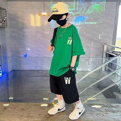 痞帅男童夏装潮范短袖短裤套装