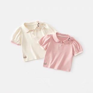 t恤夏装 儿童洋气polo衫 女童短袖 2025新款 衣服 上衣女宝宝夏季 薄款