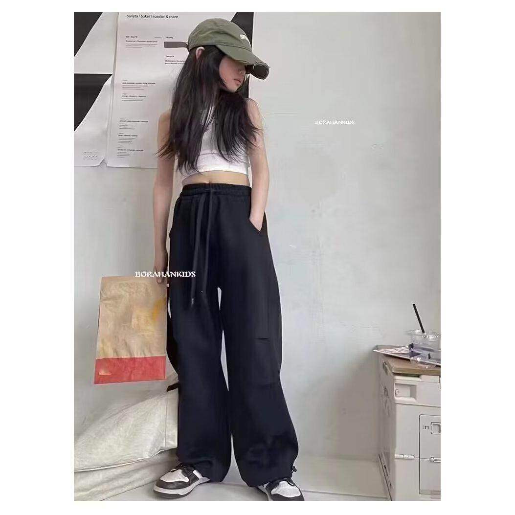 韩国童装女童直筒裤男童休闲裤2025春款儿童阔腿收脚卫裤运动裤子