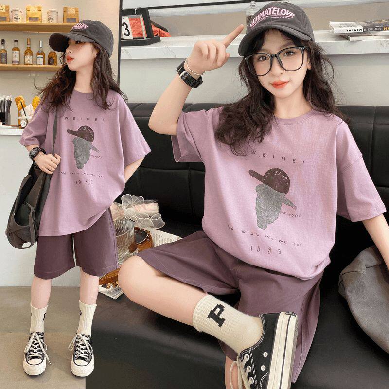 女大童韩系卡通短裤套装2026夏季薄款初中生休闲运动两件套儿童装